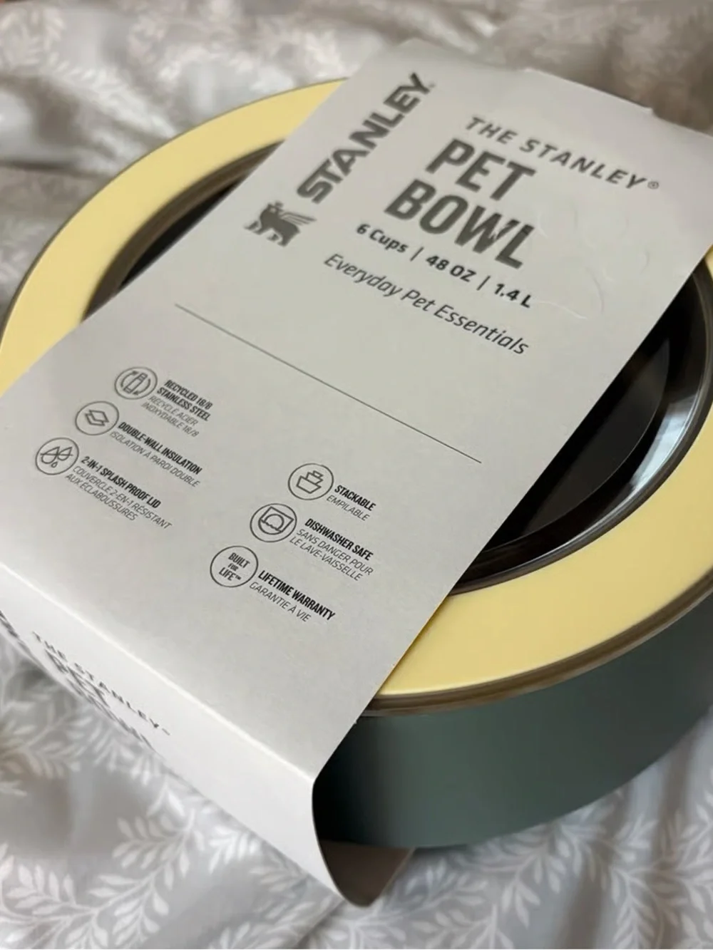 Stanley Pet Bowl Dog Bowl Stainless Steel Large 6 cup Lid Green Western NWT